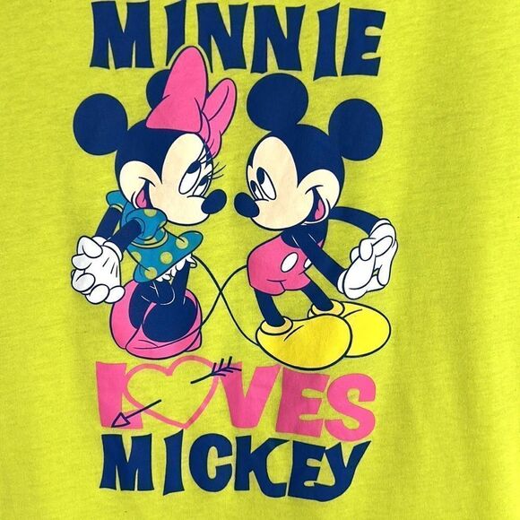 NWT Women's Minnie Loves Mickey Disney Neon Yellow T-Shirt Size L-XL - Picture 5 of 10
